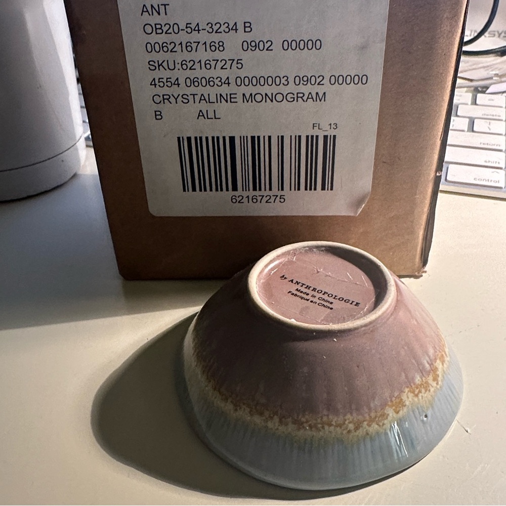 Anthropologie NWT Crystalline Monogram Letter “B” Trinket Dish / Bowl Ceramic - Picture 4 of 5